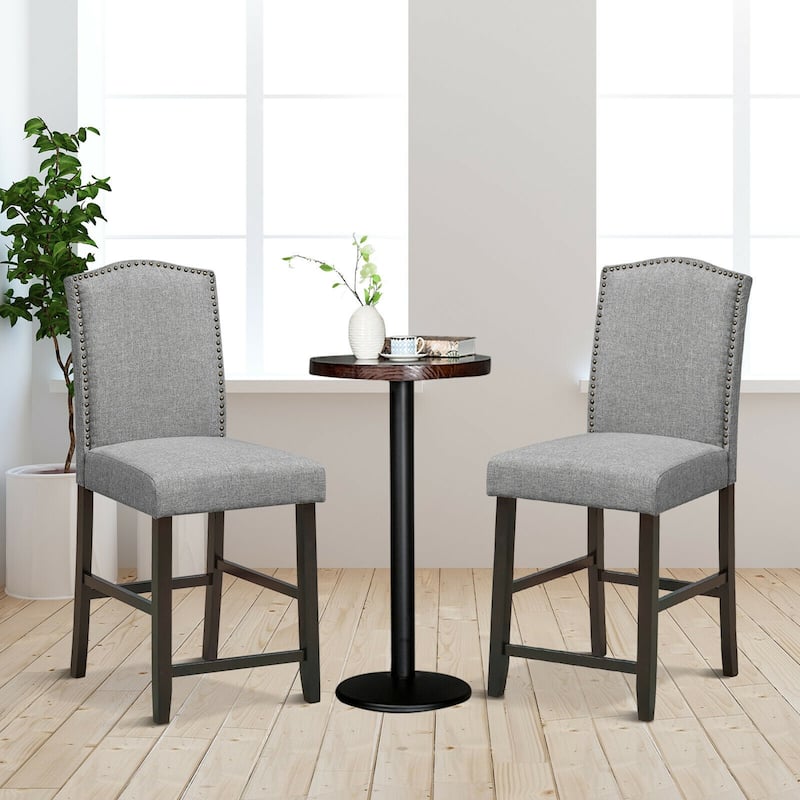 Gymax Set of 2 Fabric Barstools Nail Head Trim Counter Height Dining - See Details