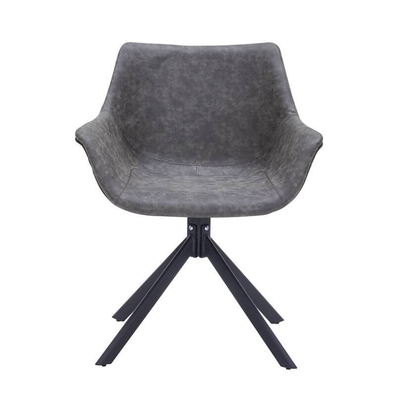 Markley Modern Swivel Dining Chair with Distressed Leather Upholstery, Ergonomic Back, and Black Metal Legs for Home or Office