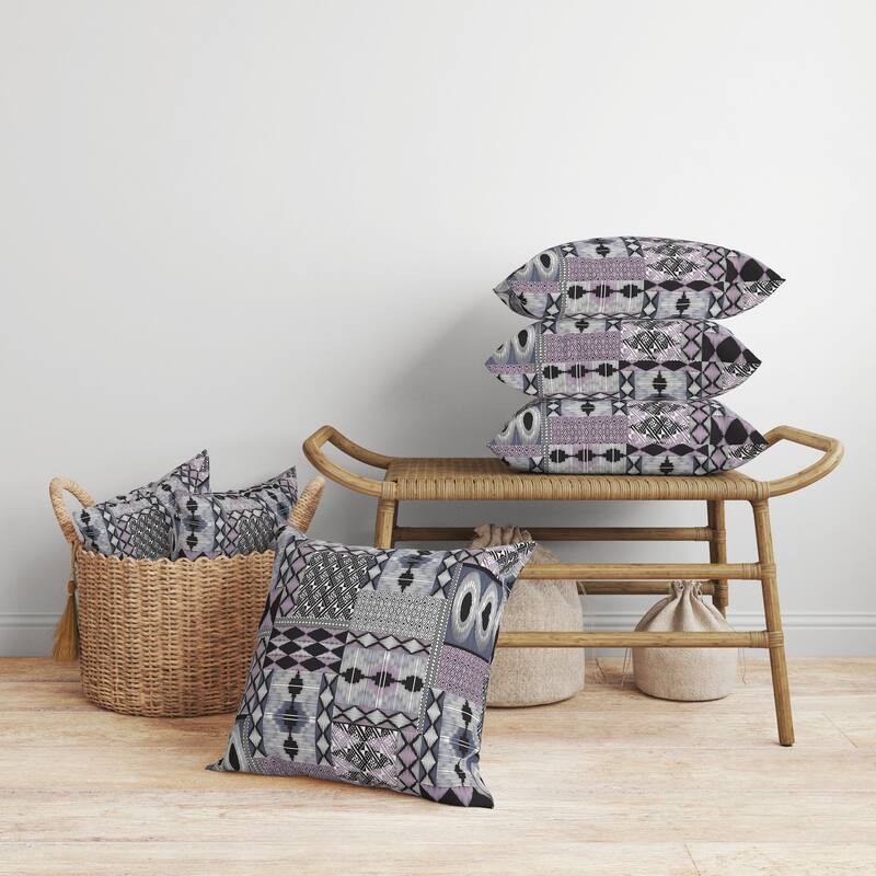 Patched Perfection Faux Suede Reversible Throw Pillow Pink and Blue