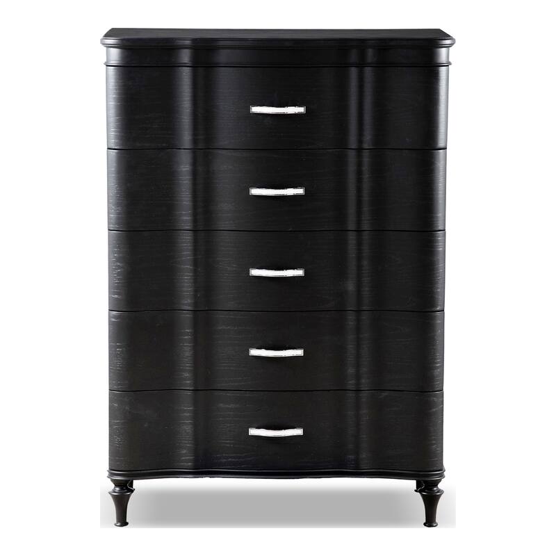 Furniture of America Seabliss Glam 3-Piece Black Solid Wood Chest and 2-Nightstand Bedroom Set