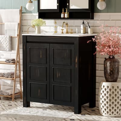 30-Inch Rustic Bathroom Vanity with Ceramic Sink,Soft-Close Doors