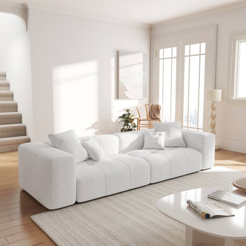 104.8" Linen Sectional Loveseat Sofa Modular Couch with Pillows - White