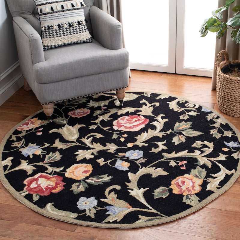 SAFAVIEH Handmade Chelsea Ageet French Country Floral Wool Rug - 5'6" Round - Black