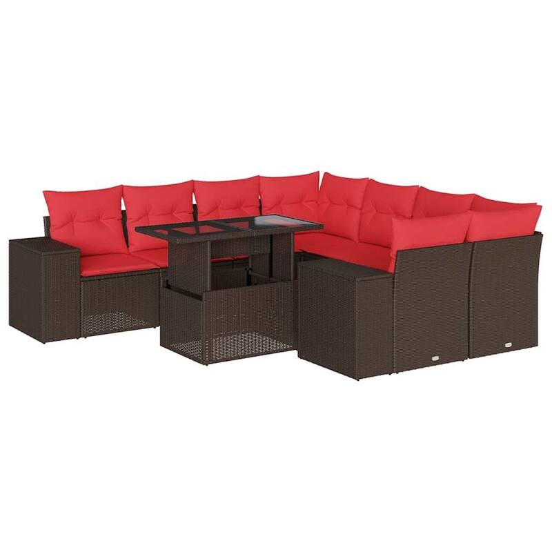 vidaXL Patio Sofa Set with Cushions Table and Couches 9 Piece Poly Rattan - 24.4 x 24.4 x 27.2