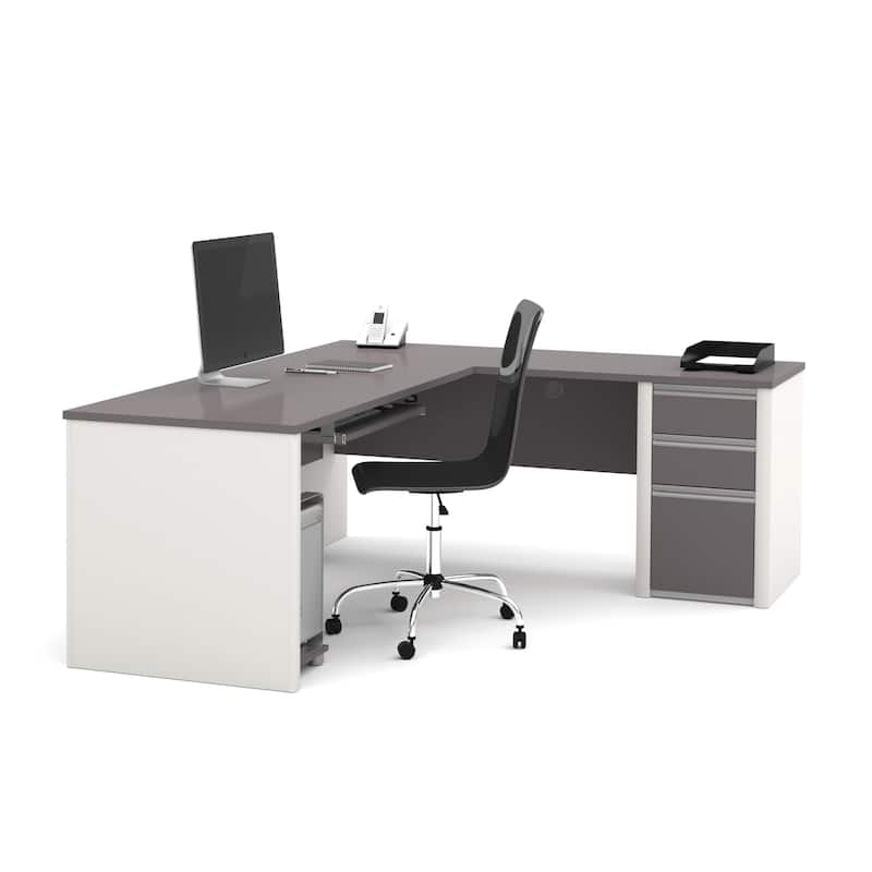 Bestar Connexion 72W L Shaped Desk with Storage Drawers - Slate & Sandstone