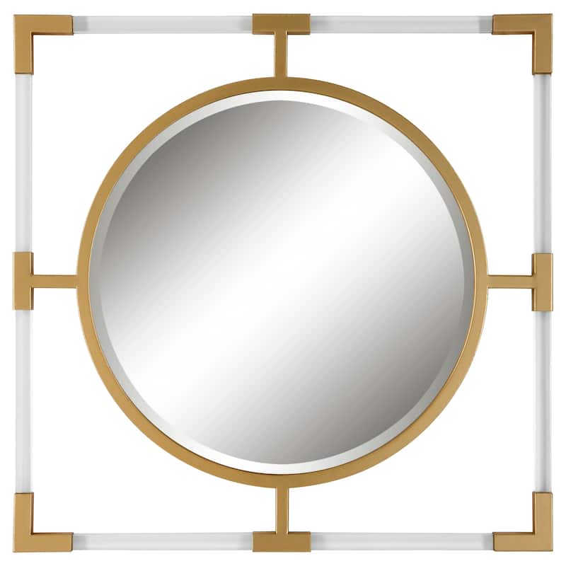 Solid Bars Beveled Square Wall Mirror - 24" - Gold and Clear
