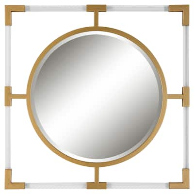 Solid Bars Beveled Square Wall Mirror - 24" - Gold and Clear