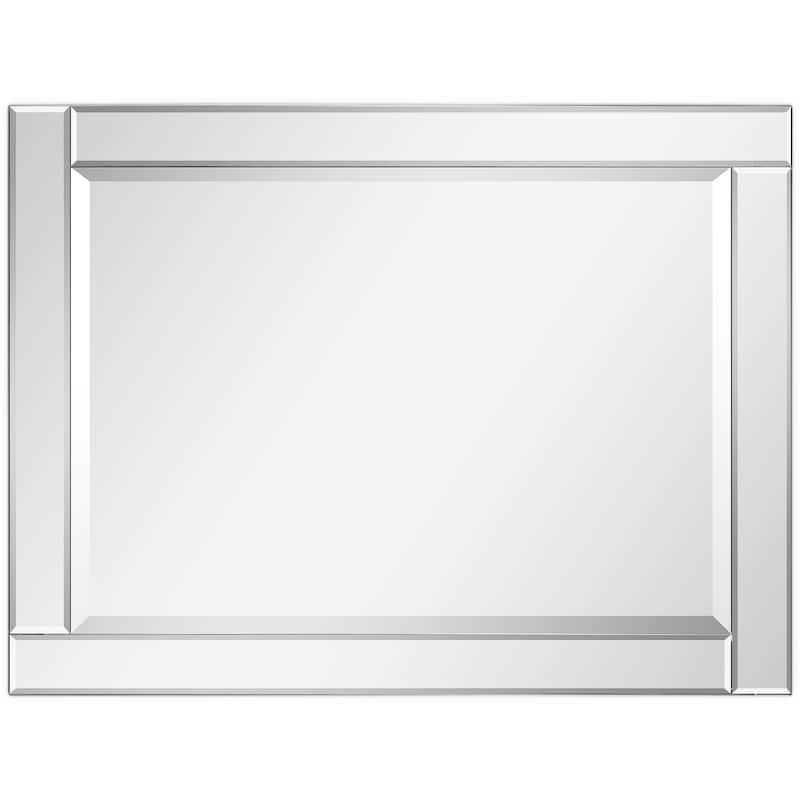 Beveled Rectangle 1"-Beveled Center Wall Mirror with Solid Wood Frame - Clear