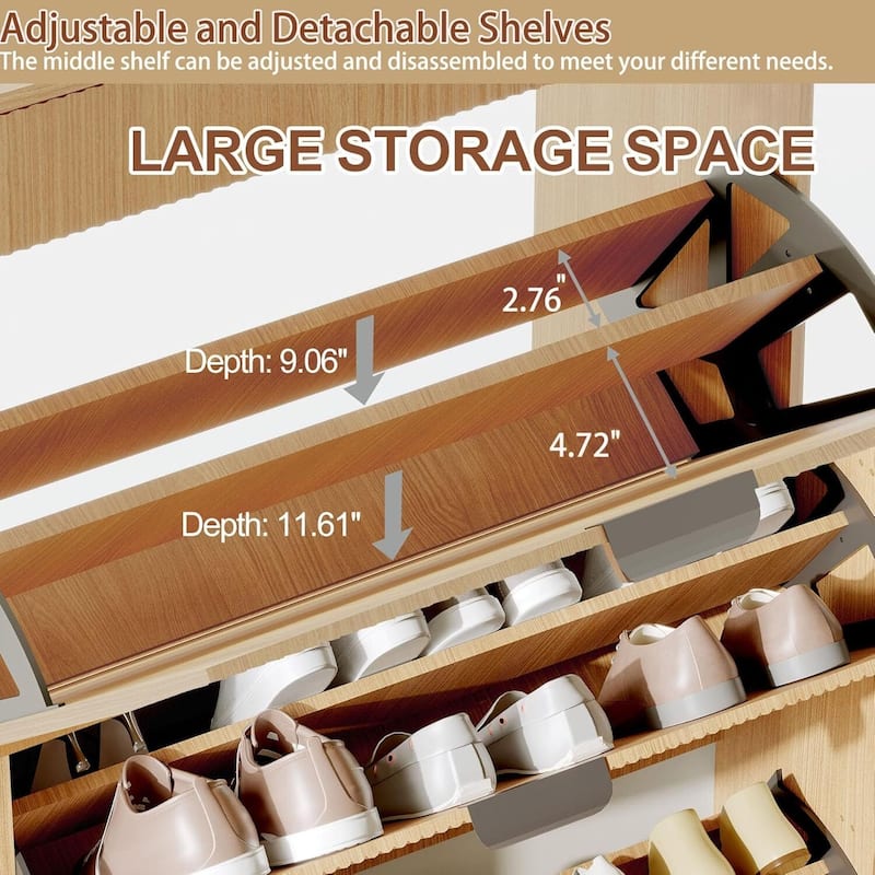 Modern Fluted Slim Shoe Storage Cabinet Organizer with 3 Flip Drawers for Apartment