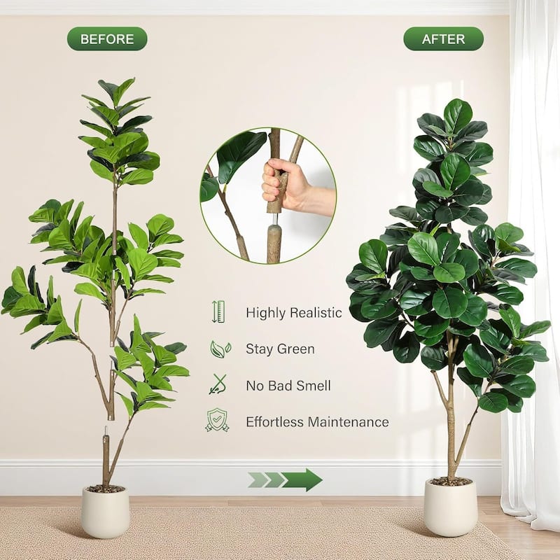 Artificial Fiddle Leaf Fig Tree with White Planter Pot for Home Decor