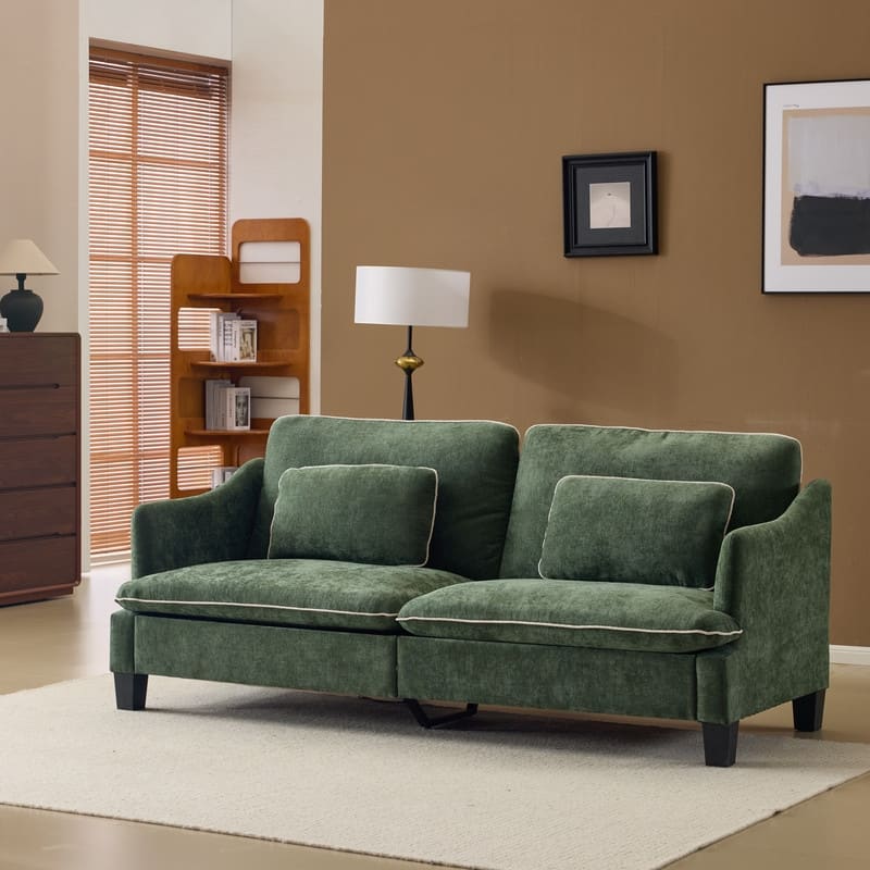 Transitional Loveseat Piped T-Cushions & Linen Blend
