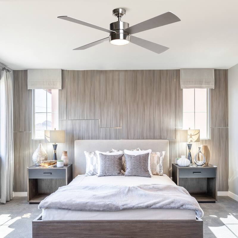 52" Chrome Wood Intergated LED Modern Ceiling Fan with Light and Remote
