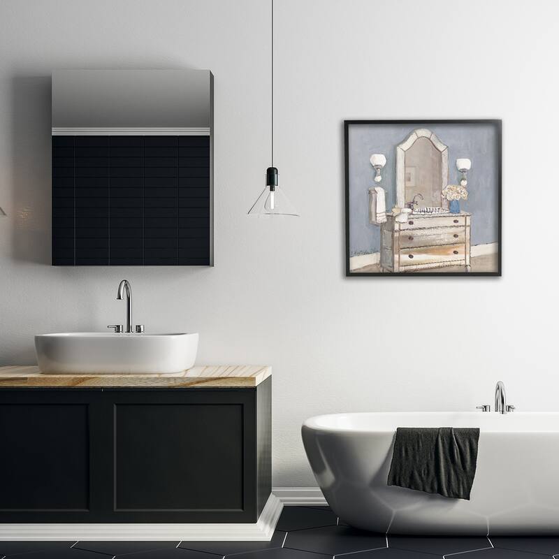 Stupell Bathroom Sink & Mirror Framed Giclee Art Design By Charlene Olson