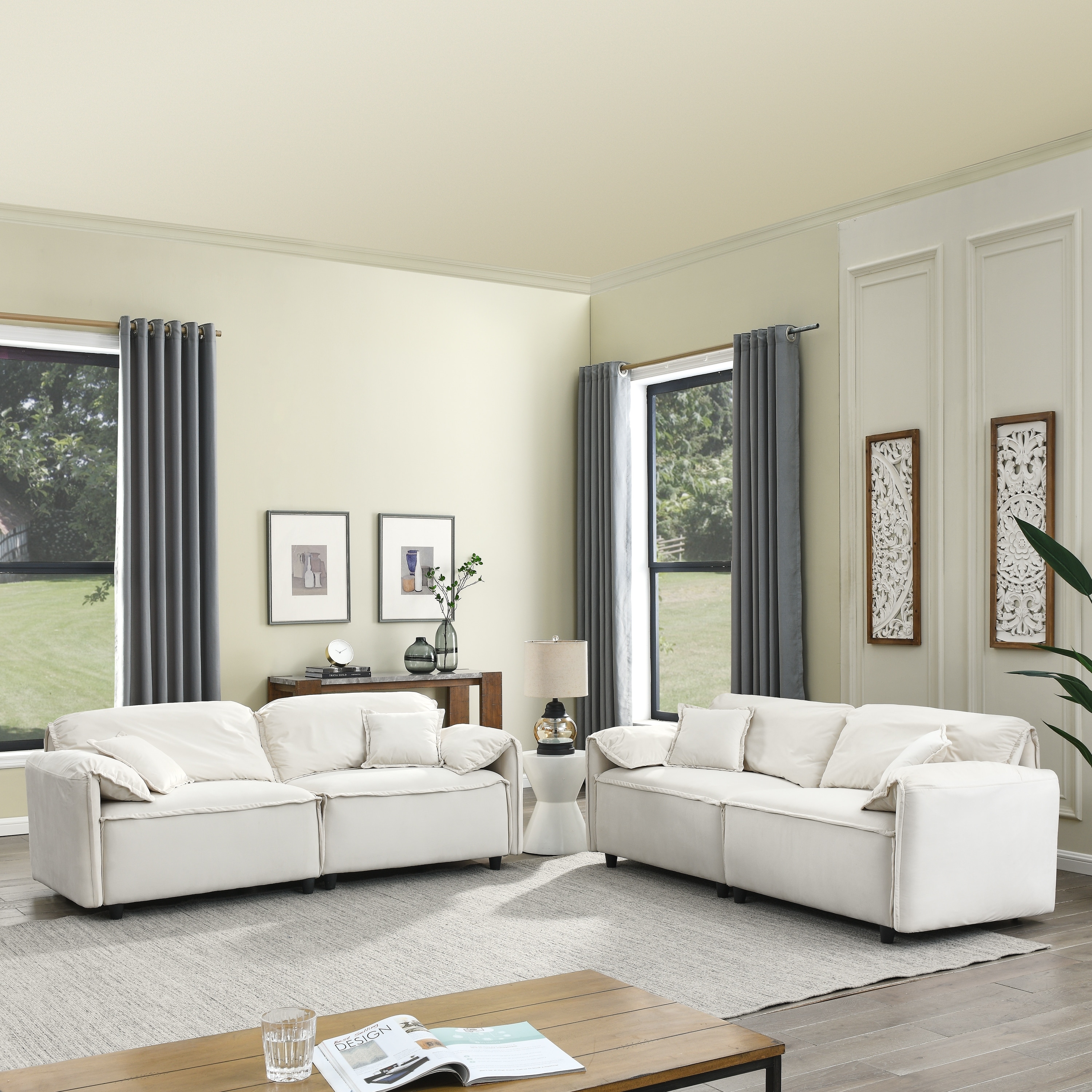 Leather sofa with velvet cushions 2025