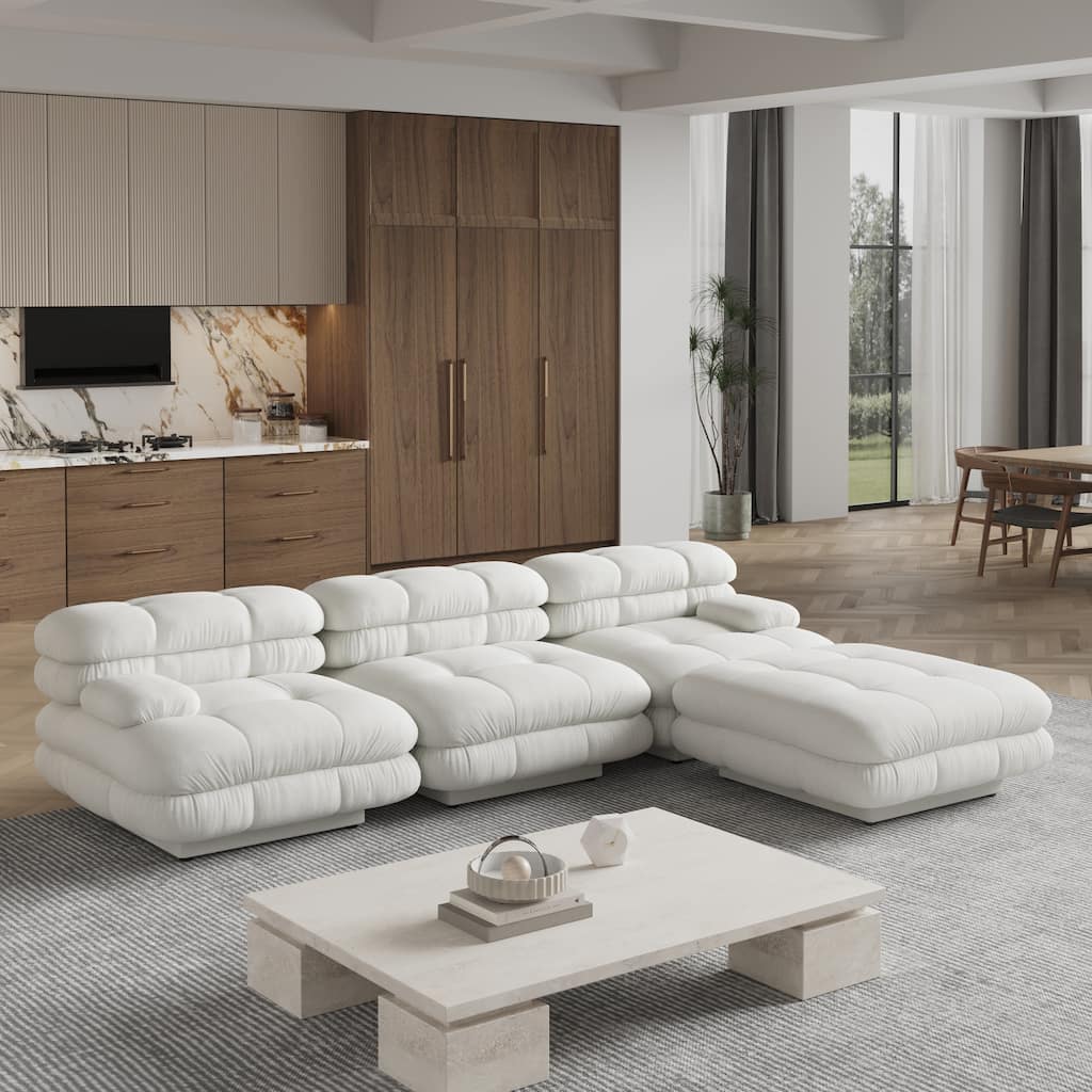Modern Tedy Velvet Sectional Sofa, L Shape Minimalist Modular Sofa Couch