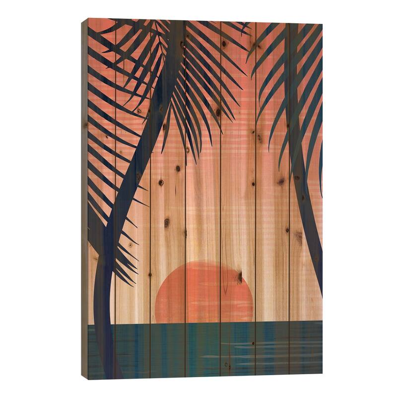 Tropical Beach Sunset Print On Wood by Modern Tropical - Multi-Color - 40x26x1.5