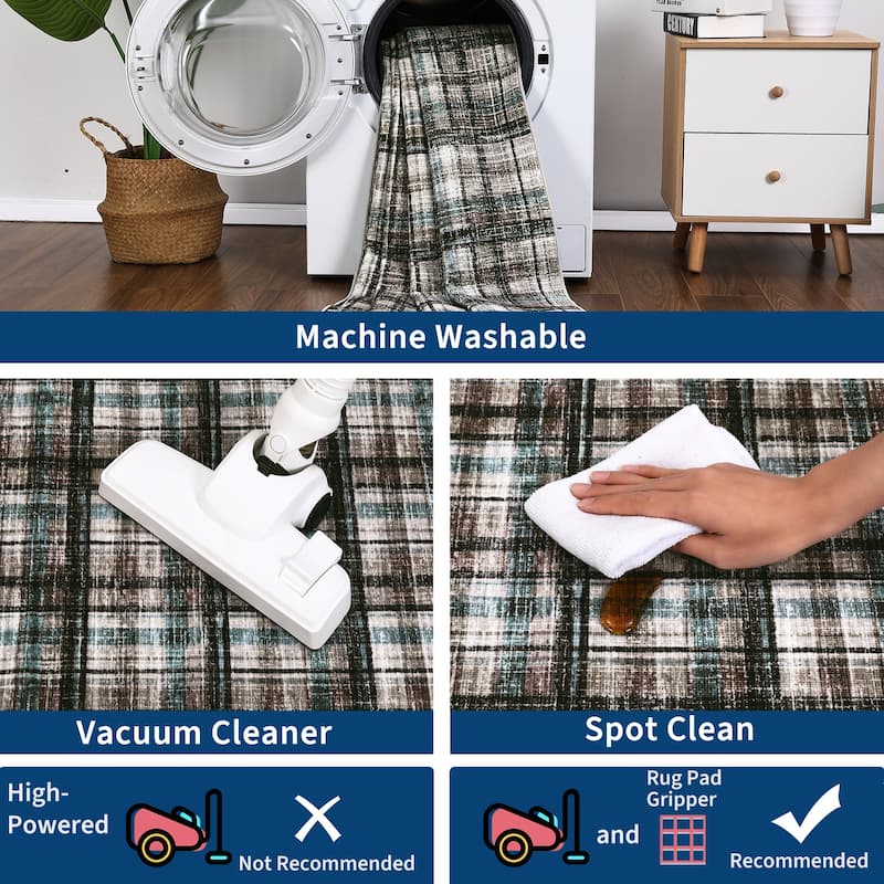 Garvee Timeless Check Washable Area Rug