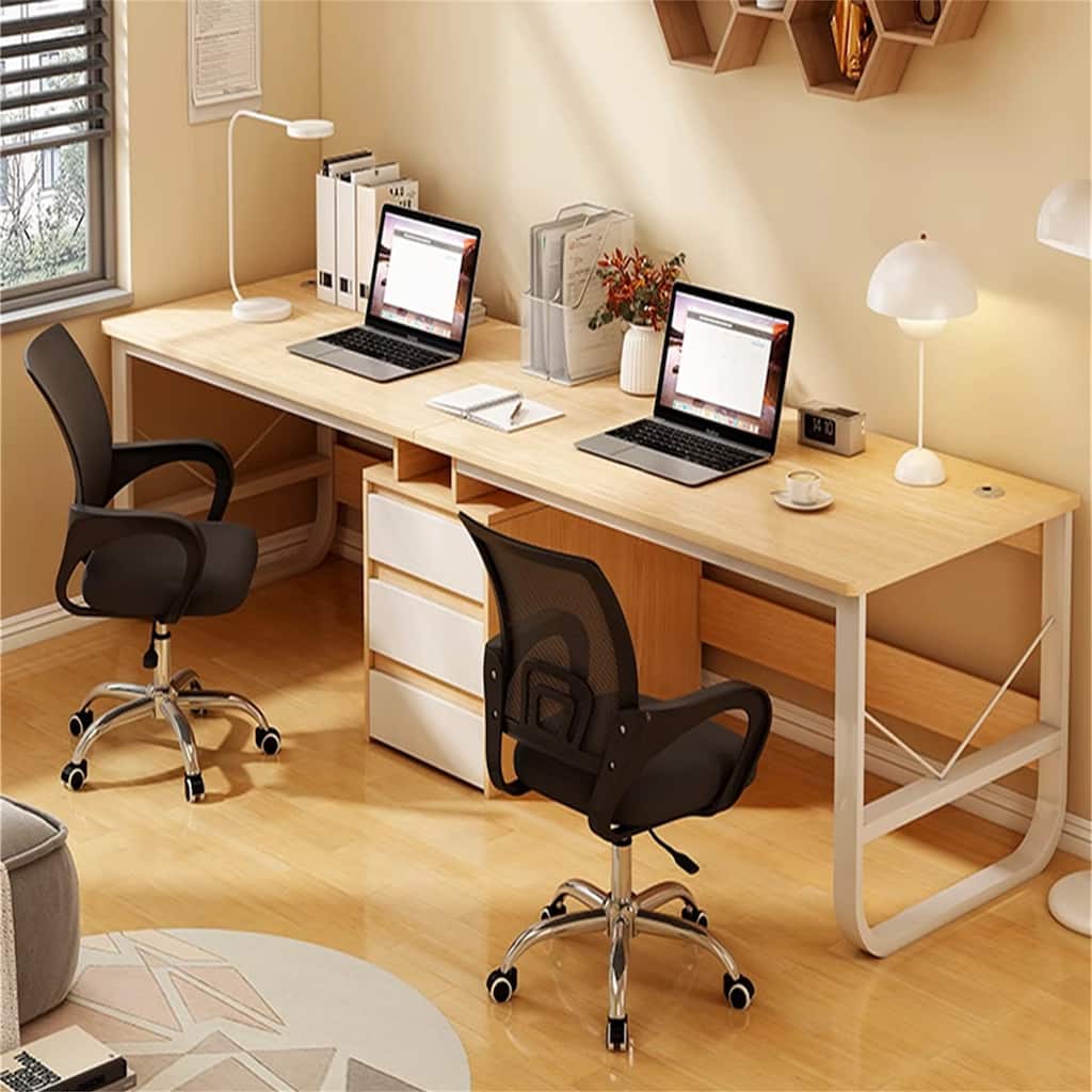 Modern Double Computer Desk with Perforated Line