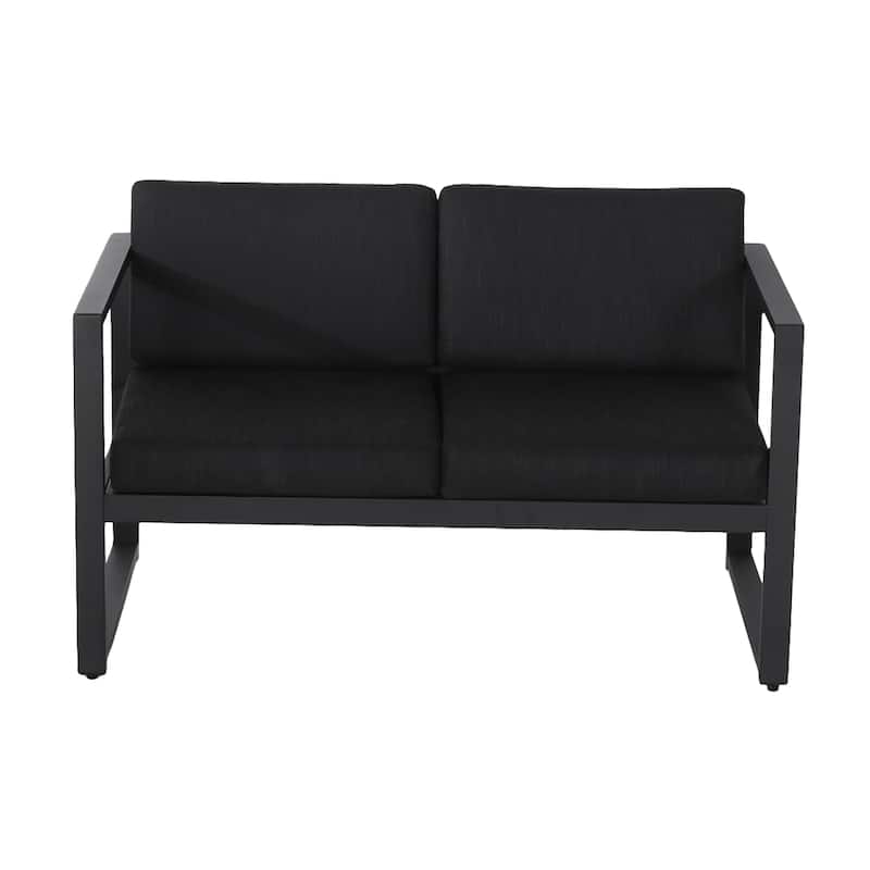 Novi 3pc Outdoor Set, 1 Loveseat, 2 Accent Chairs, Dark Gray Fabric, Metal
