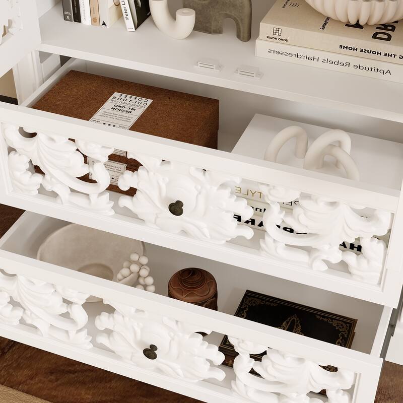 Vintage Carved White Storage Cabinet Accent Cabinet Bookshelves Curio Cabinet