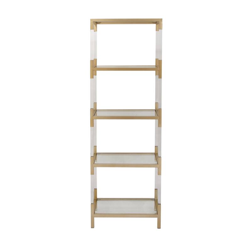 Metal Minimalistic 5 Tier Shelving Unit with Clear Glass Shelves and Acrylic Legs - Gold or Clear - Roche River Decor