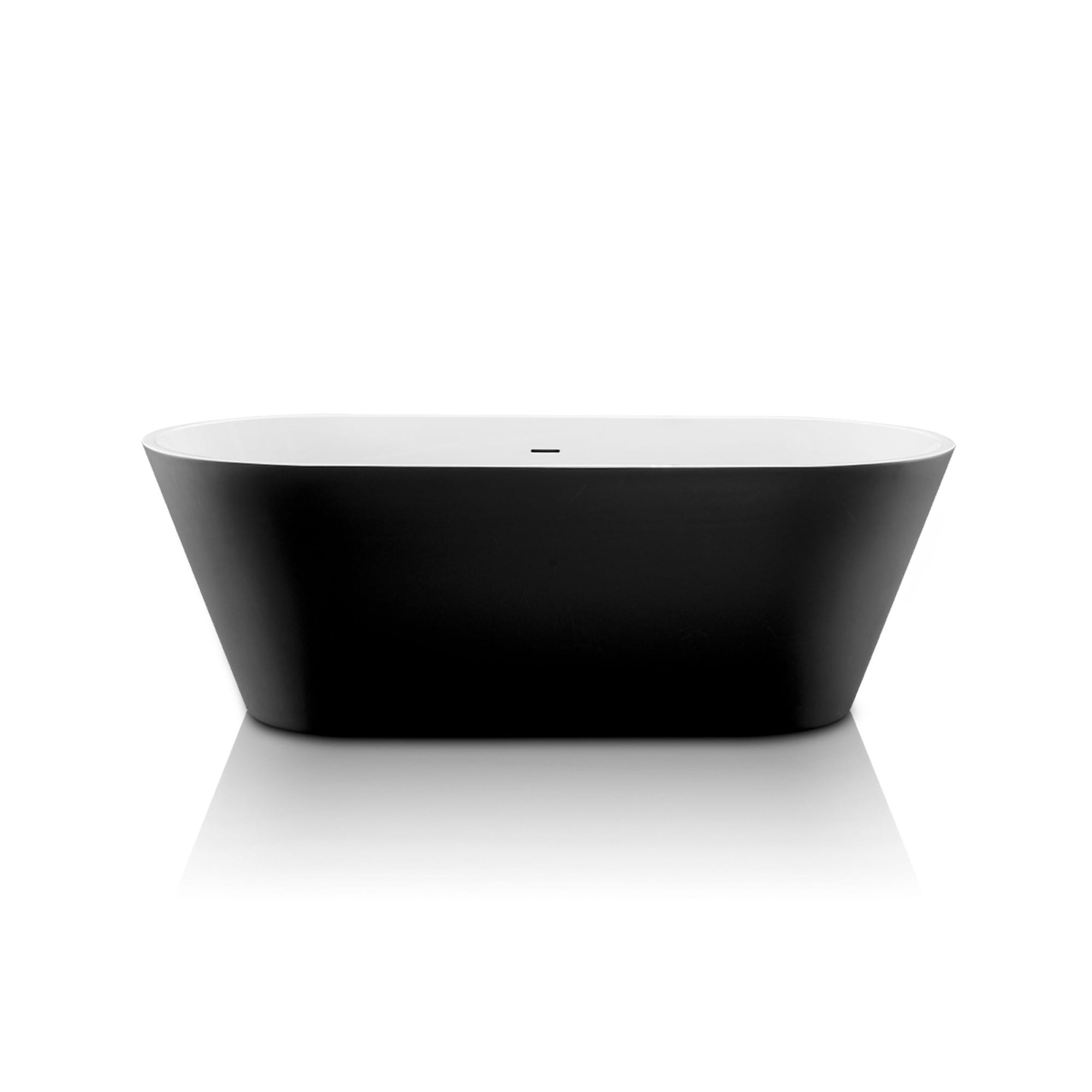 Freestanding Oval Matte Black Acrylic Soaking Tub with Center Drain, Linear Overflow