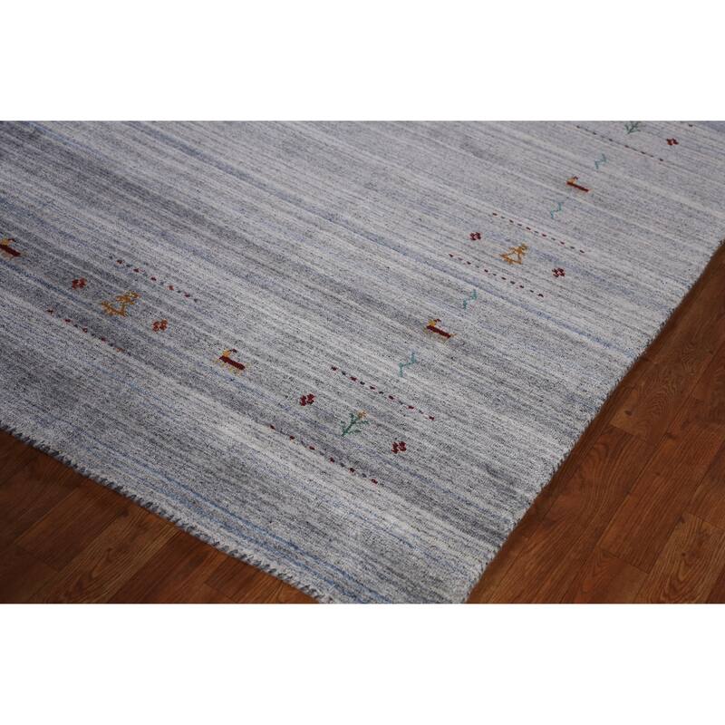 Hand Knotted Oriental 100% Wool Carpet Tribal Animal Pictorial Navy Blue & Blues Gabbeh Area Rug - 9' 8'' X 8' 2''