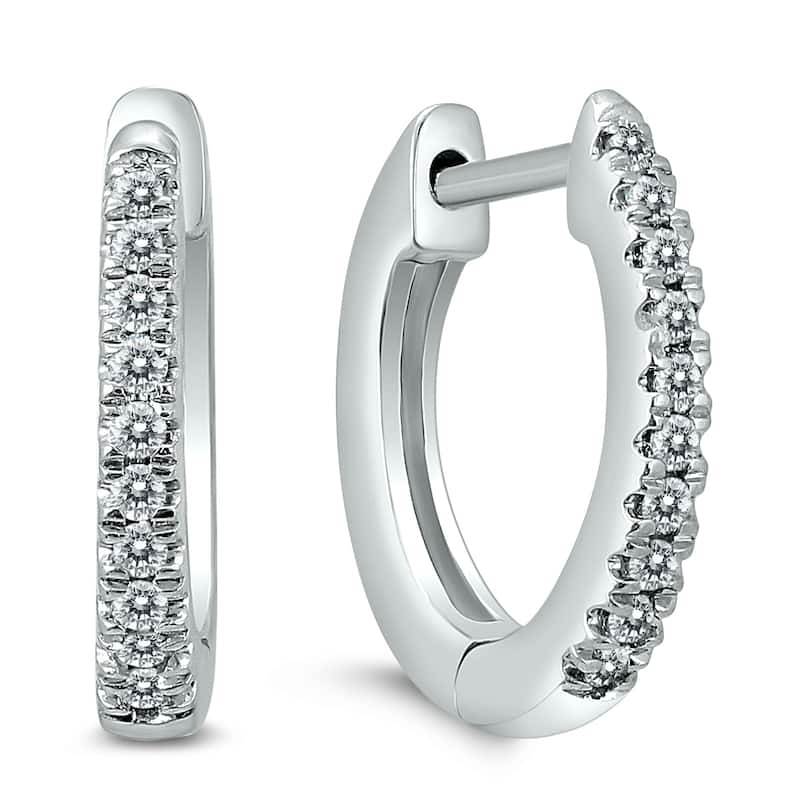 Marquee 1/10 Carat TW Small Diamond Huggie Hoop Earrings in 10K White Gold - White