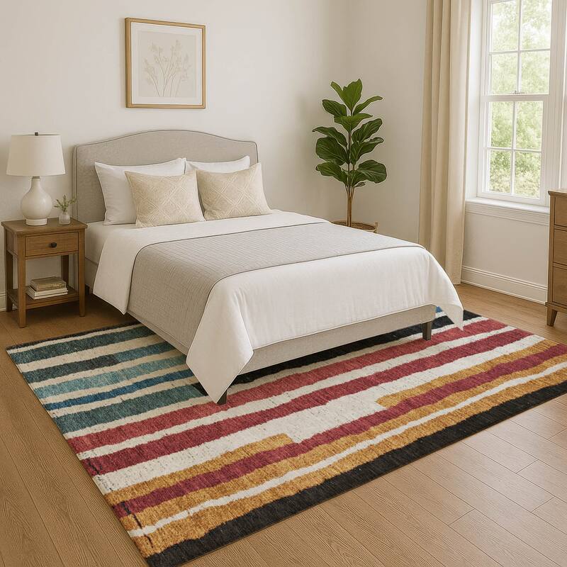 Premium Washable Super Soft Modern Stripe Mayfield Rug - Black - 5' x 7'6"