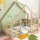 preview thumbnail 2 of 16, Twin Wood House-Shaped Floor Bed Frame with Fence,Guardrails,No Box Spring Needed,for Living Room