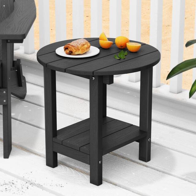 WINSOON Outdoor 2-Tier Plastic Side Table Adirondack Tables - Black