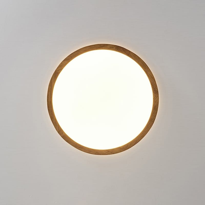 Nordic Wood Round Dimmable LED Top-halo Flush Mount Ceiling Light - 15.7 in