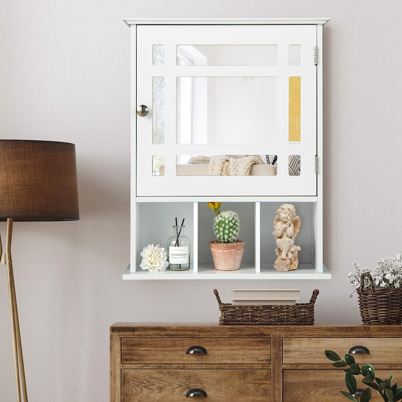 Gymax Mirrored Medicine Cabinet Bathroom Wall Mounted Storage