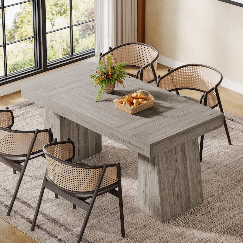 55 Inches Wood Dining Table for 4 to 6, Brown - Grey