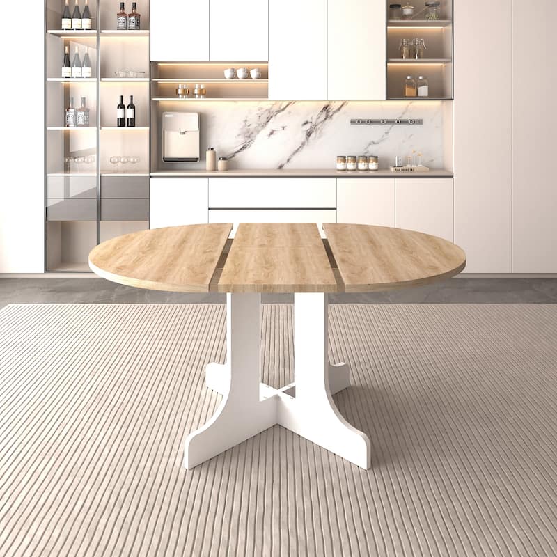 Dining Table for Farmhouse Kitchen Expandable Oval Table Top with Removable Leaf Trestle X Shaped Base