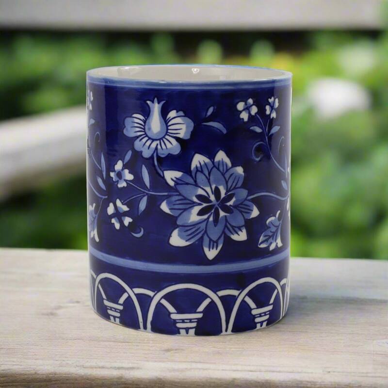 Euro Ceramica Blue Garden Utensil Holder - 6.1 in. x 6.1 in. x 7.4 in.