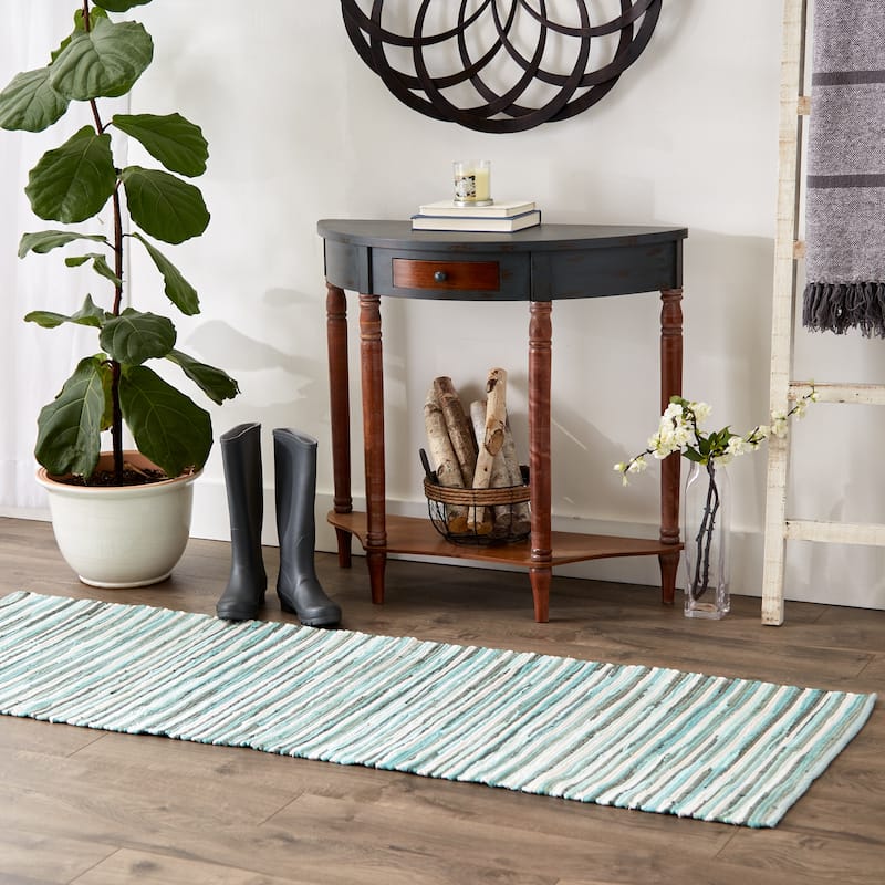 Stonewash Blue Slim Stripe Cotton Chindi Rug 2Ft 3Inx6Ft