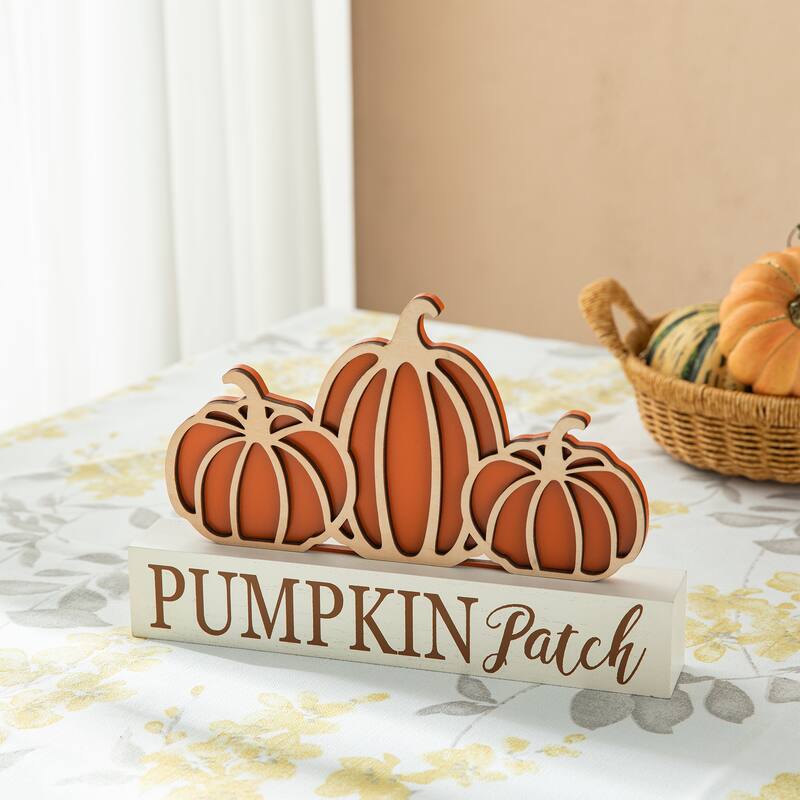 Glitzhome 11.75"L Fall Harvest Wooden "PUMPKIN PATCH" Pumpkins Table Sign