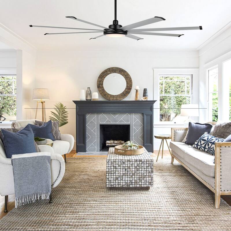 WINGBO 64" and 72" and 80" and 96" Indoor Ceiling Fan with LED Light and Remote - 80inch - Black/Silver