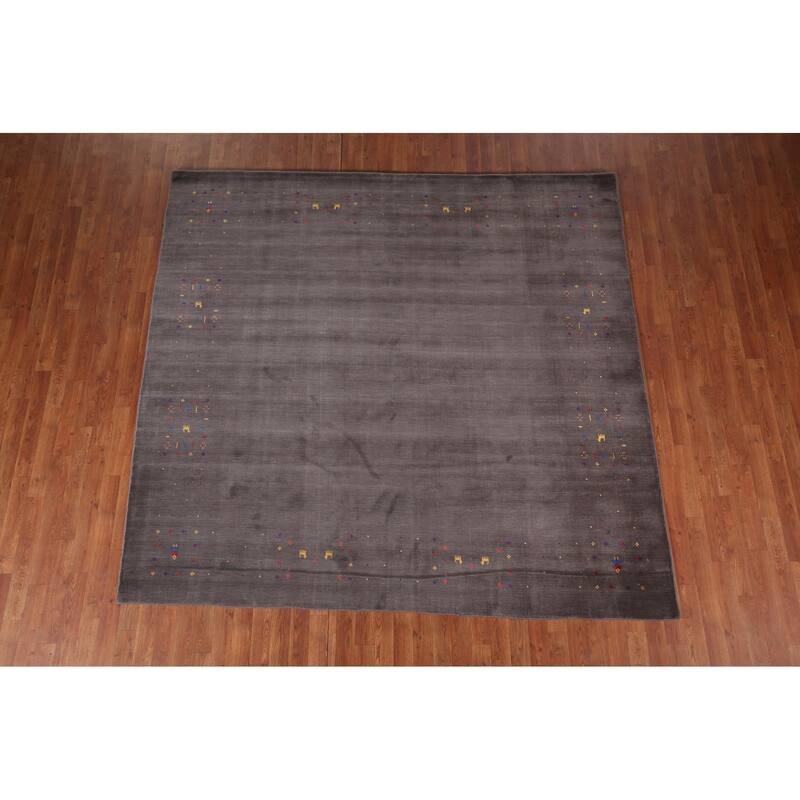 Earth Tone Gabbeh Indo Square Area Rug Hand-Knotted Wool Carpet - 8'2" X 7'10"