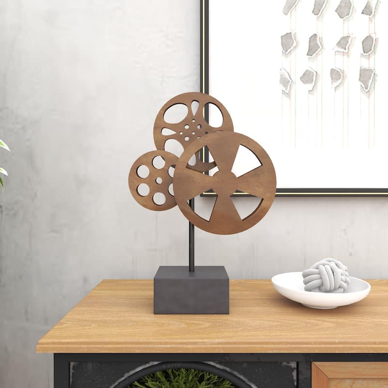 Bronze Metal Reel Film Decorative Sculpture with Elevated Block Base