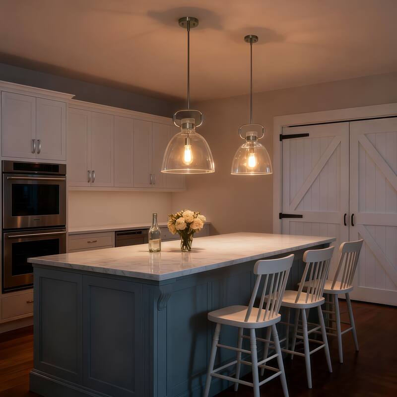 Starskys 1-Light Industrial Pendant Light with Bowl-Shaped Clear Glass Shade