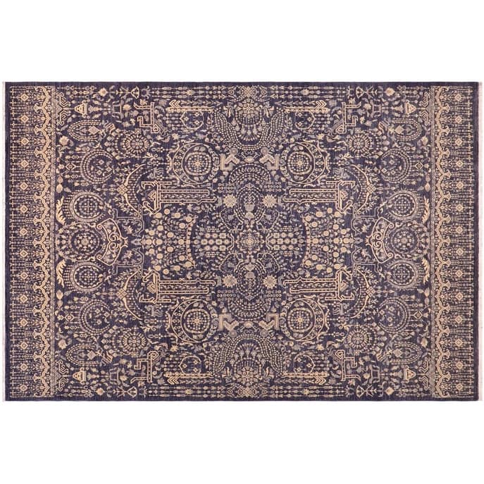 Shabby Chic Ziegler Maia Blue Gray Hand-Knotted Wool Rug - 9'0'' x 11'11''