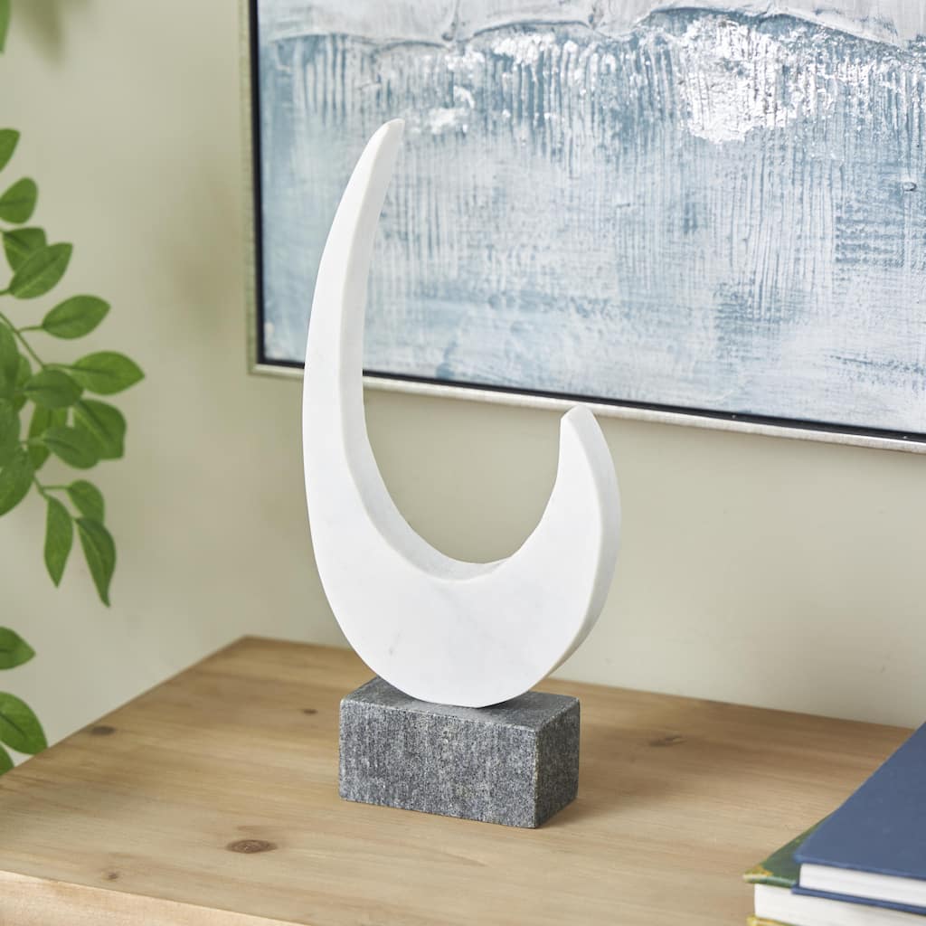 White Marble Curved Abstract Decorative Sculpture with Black Block Base