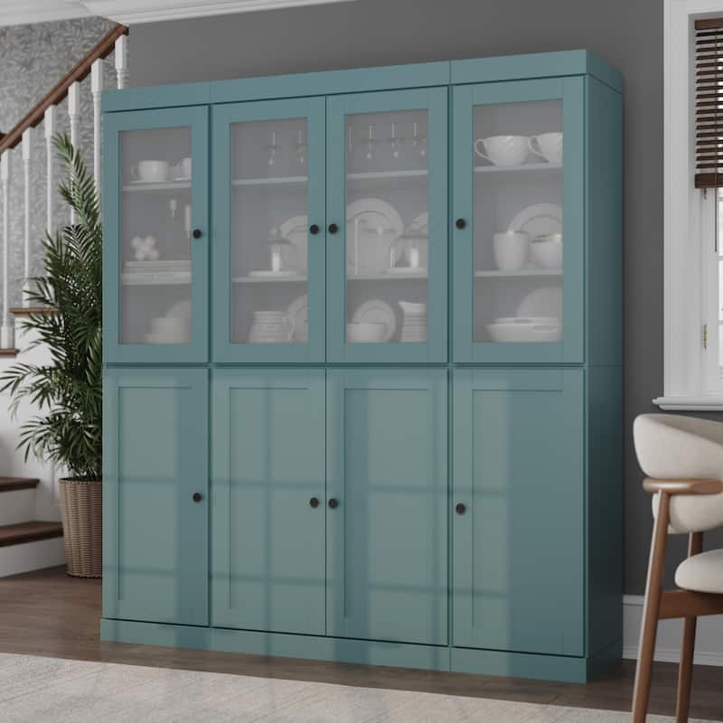 Palace Imports 100% Solid Wood 65" Pantry Cabinet with Frosted Glass, Shaker Doors, 2-Drawers and Adjustable Shelves