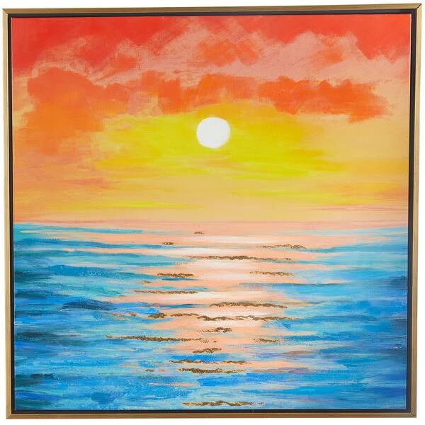 Canvas Landscape Handmade Ocean Sunset Framed Wall Art with Gold Frame ...