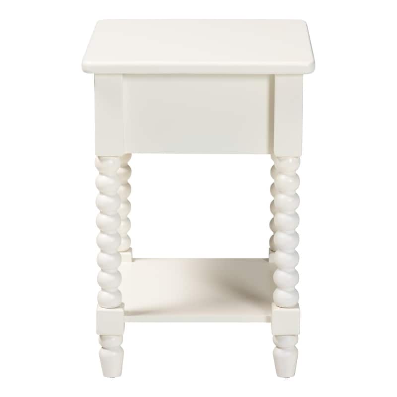 Raynera End Table with Bobbin Legs - 1-Drawer Accent Table with Spindle Turned Legs and Open Shelf, Cottage Farmhouse Side Table