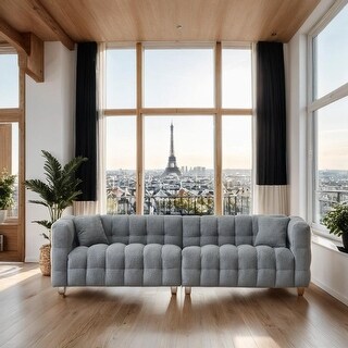 View of 102-Inch Teddy Fleece Sofa With Two Throw Pillows In Living Room ...