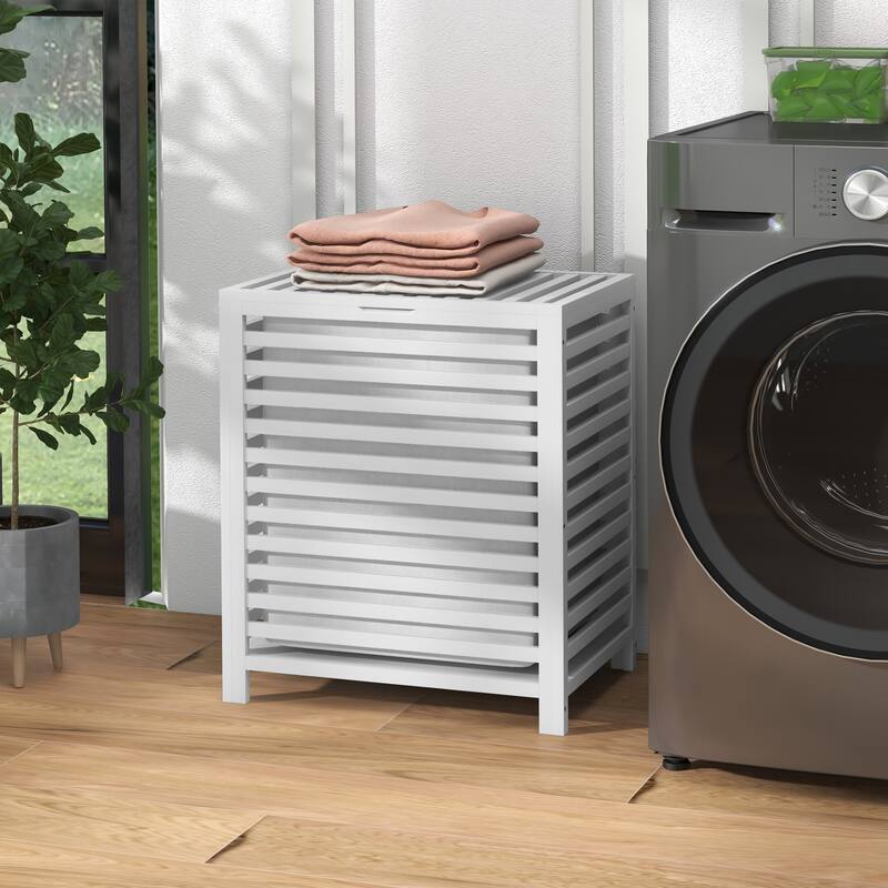 HOMCOM Bamboo Laundry Hamper with Lid and Removable Liner Bag
