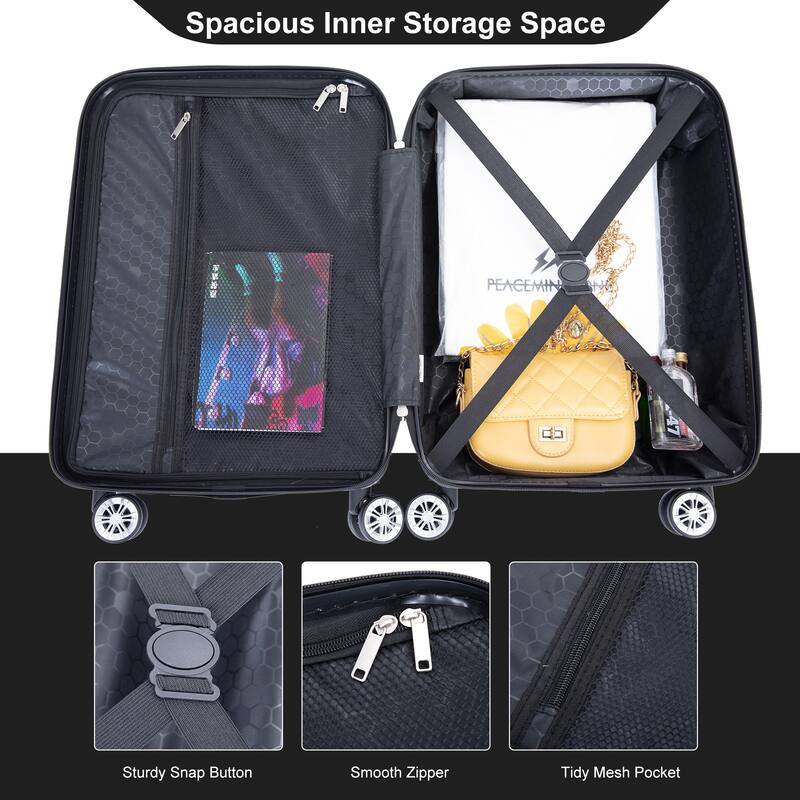 4-piece ABS Lightweight Suitcase Set with 14 inch Makeup Case, Aircraft Wheels (14/20/24/28)